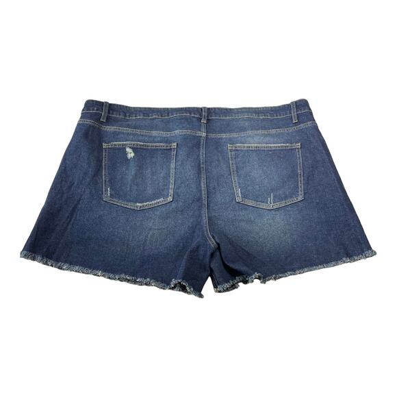 Terra & Sky Size 24W High Rise Dark Wash Frayed Hem Side Slit Denim Jean Shorts - Picture 2 of 10